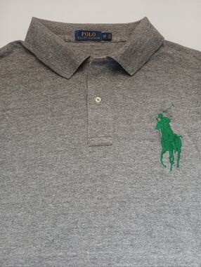 Polo by Ralph Lauren Men's Gray Polo Shirt with Green Logo